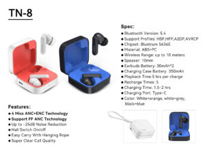 ANC + ENC True Wireless Earbuds (4mics) - Bluetooth Ver-5.4